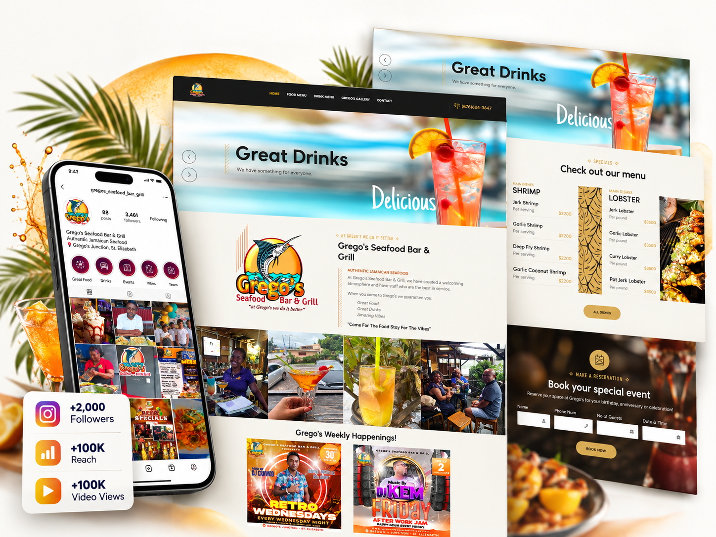 Grego's Seafood Bar and Grill website and social media project